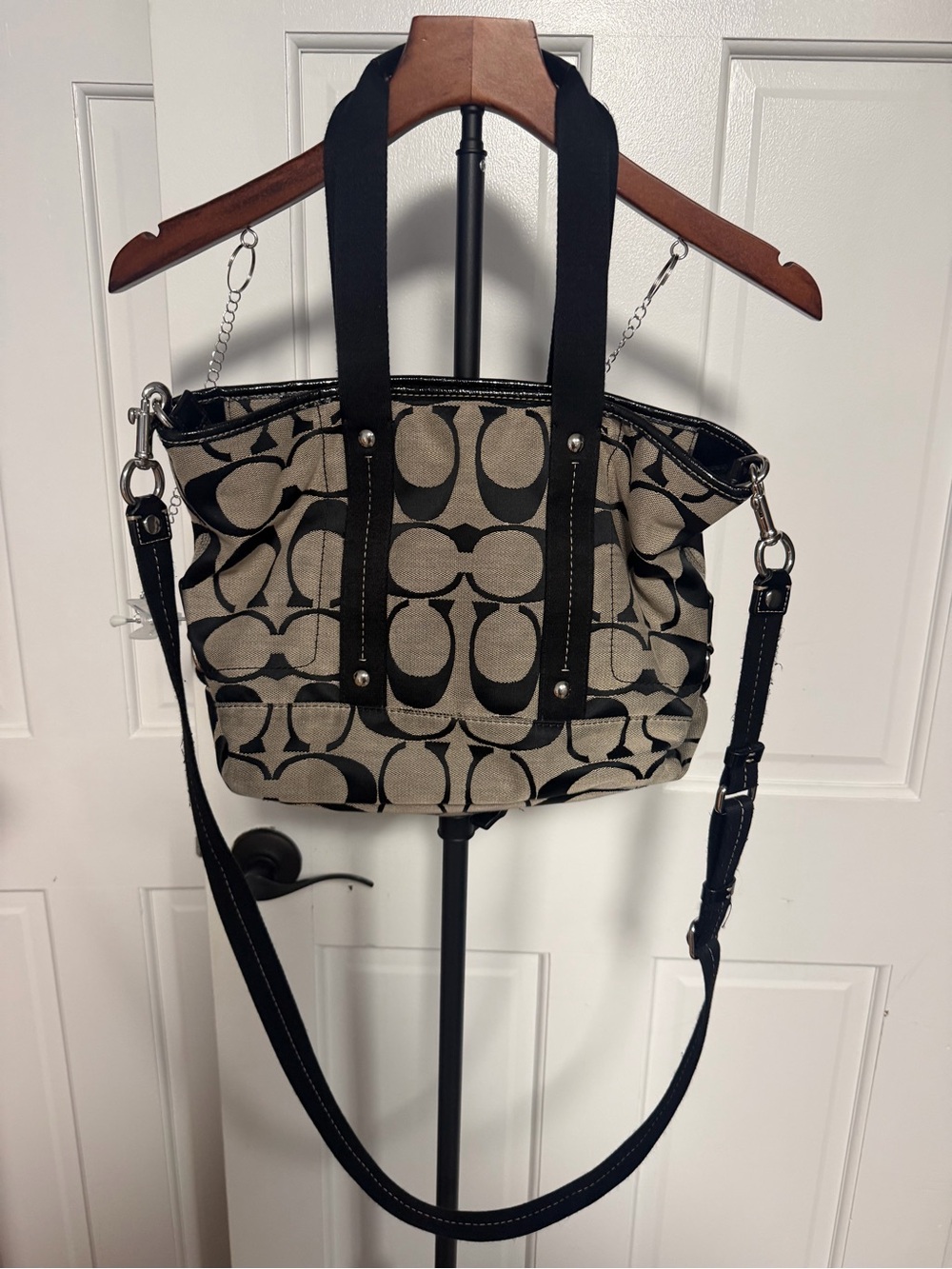 Coach Canvas Signature Tote Jacquard Black & Grey F18855 Shoulder Bag
